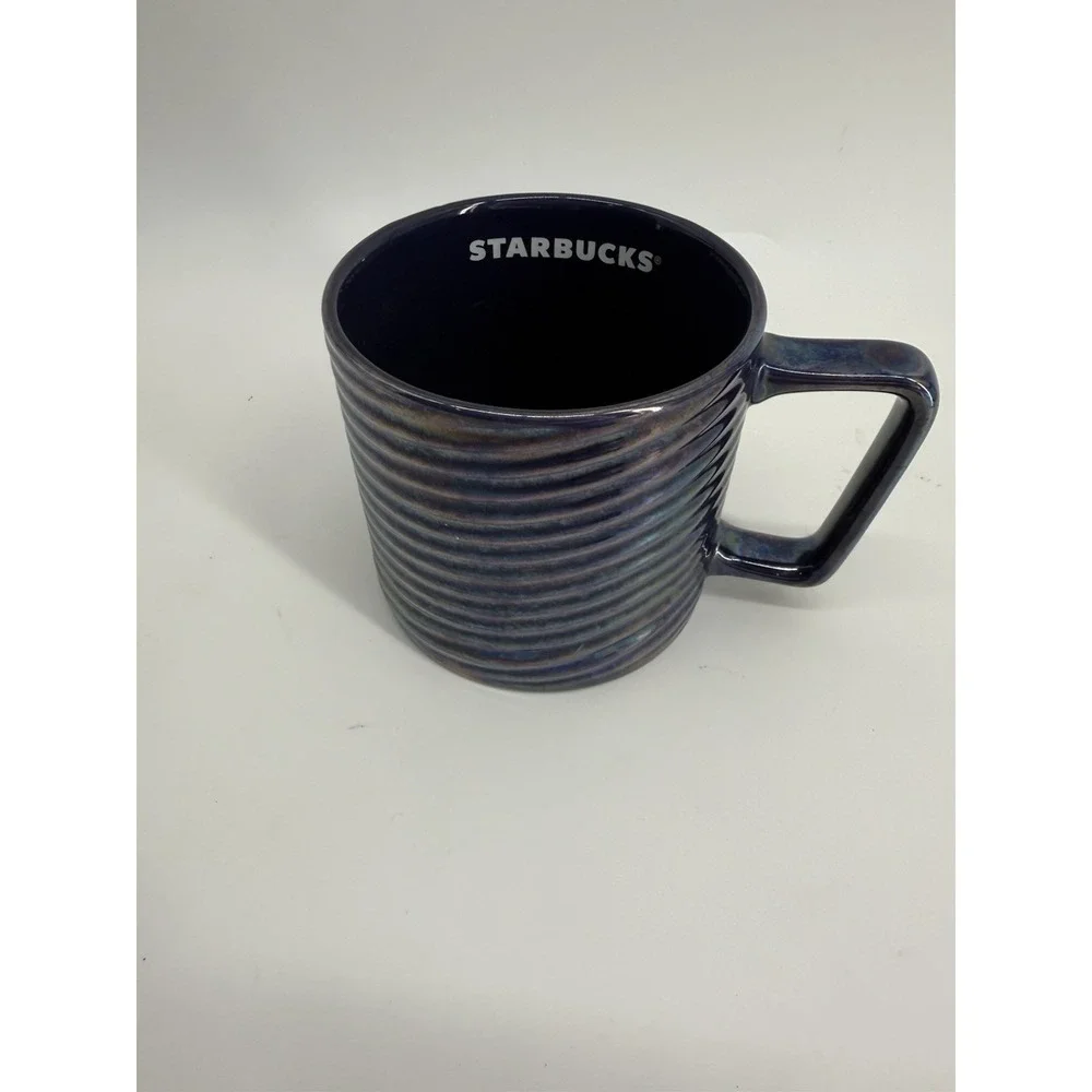 Starbucks Luster Swirl Ceramic Iridescent Navy Blue 12oz Coffee Tea Mug Cup 2020